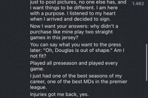 道格拉斯回应球迷：我曾是英超最佳中场之一，但在尤文枯坐替补席